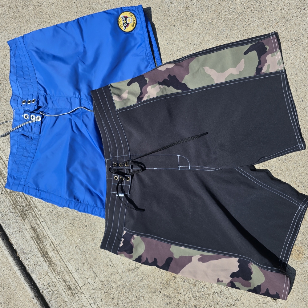 Blue and Camouflage Board Shorts Set